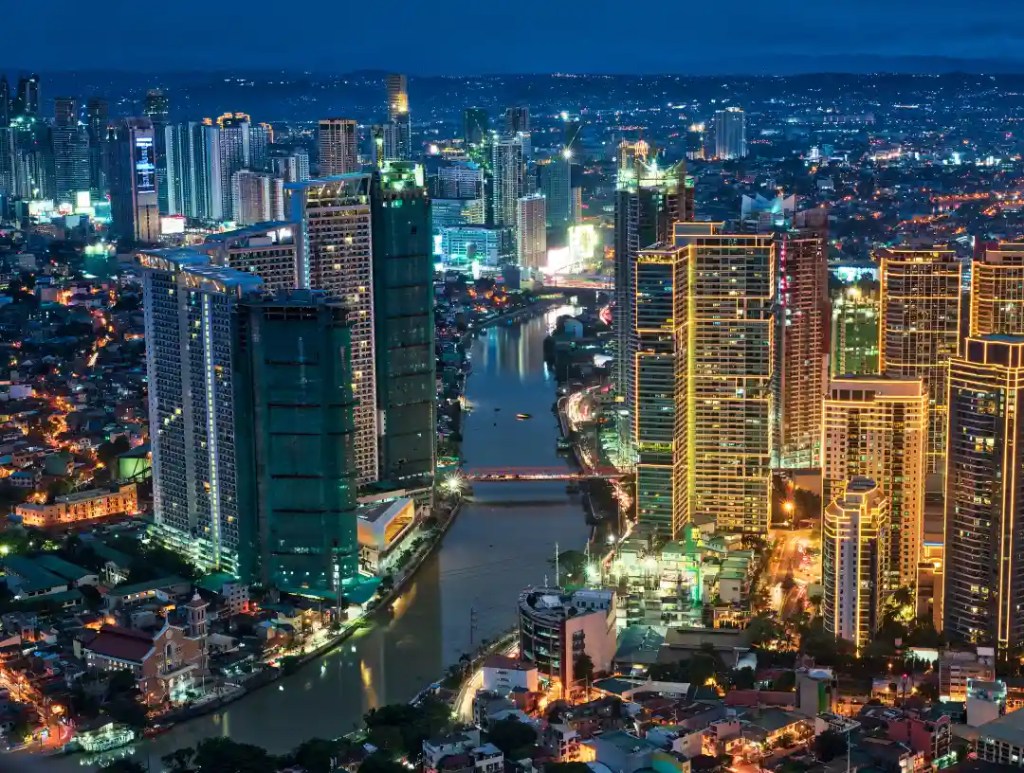 Manila skyscrapers at night.